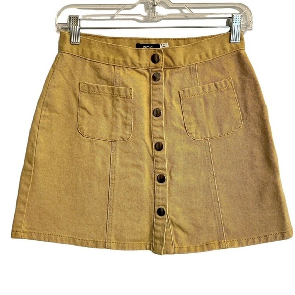 Urban Outfitters BDG Size Small Snap Front Mini Skirt A-Line Mustard Boho - Picture 1 of 6